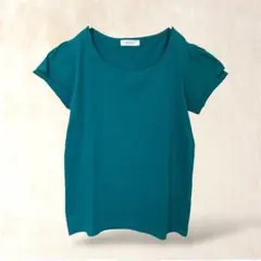 and it_ アンドイット 半袖Tシャツ　M　緑　フリル袖　Uネック　無地　綿のサムネイル