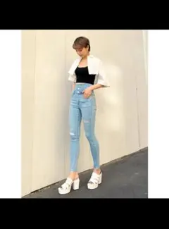 エモダバックレースアップハイウエストバギンス