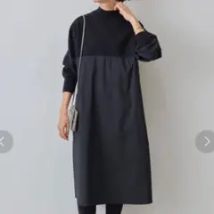 美品♡ビアズリー　モックネック ニットコンビ ワンピース ブラック　異素材 BEARDSLEY（ビアズリー）の「《ビアズリー》モックネックニット