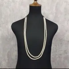 【AC007】ホワイトパール ロングネックレス 2連