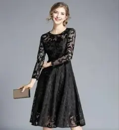 結婚式ドレス ワンピース お呼ばれ 二次会 パーティー 袖あり 長袖 ブラック