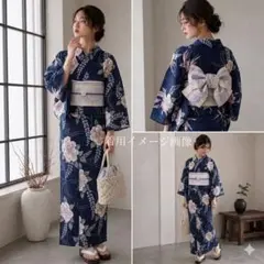 新作❀新品◇人気柄❀浴衣単品//花柄浴衣/大人浴衣/藤の浴衣/濃紺/洗える浴衣