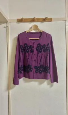 CRESCENT DUO パープル花柄カーディガン