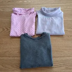 ユニクロ　GU　グレー ピンク ボーダー　カットソー 3点セット