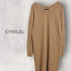 【シニカル】ニットワンピース M Vネック サイドスリット入り カシミヤ混合
