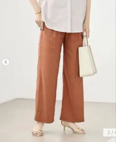 【新品】麻混 ワイドパンツ グリーンレーベル