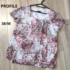 PROFILE 半袖 ブラウストップス ペイズリー レッド ホワイト 38 M