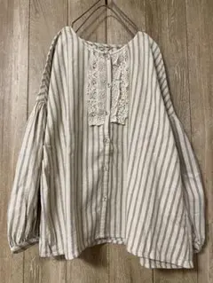 USED★サマンサモスモス★胸元レースストライプブラウス