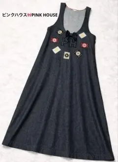 PINK HOUSE PHワッペン デニムジャンパースカート ロング 後ろリボン