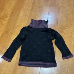 【リバーシブル】長袖カットソー 黒 ストライプ襟 アンカー模様