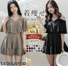 3XL ワンピース水着 ブラック　大きいサイズ　teddy shopのサムネイル