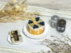 ミニチュアスイーツ♡ブルーベリー＆レモンシフォンケーキ♡樹脂粘土♡ミニチュア