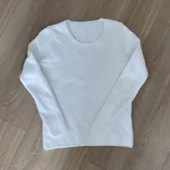 ホワイト 長袖 裏起毛ニット