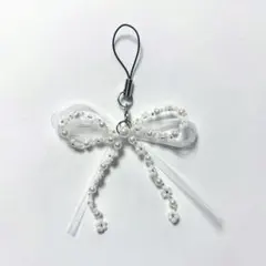 ビーズストラップ リボン ホワイト