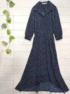 極美品✨ マジェスティックレゴン ロングワンピース 小花柄 総柄 S ネイビー