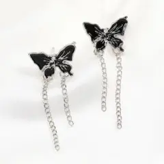 アレルギー対応 蝶デザイン クリップ式イヤリング チェーン付き