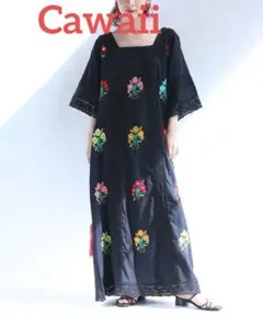 美品 KANEKO ISAO レンガ色にノスタルジックフラワー柄ワンピース