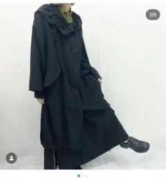 Y’s polyester drape over hood long coat