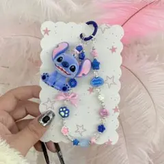 スティッチ風 ビーズストラップ キーホルダー