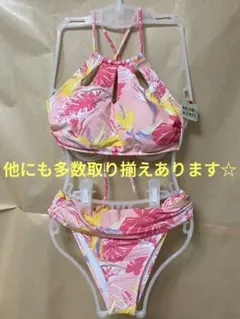 【ミルスクワー】ハイネック バックレースアップビキニ デザインショーツ ピンクMのサムネイル