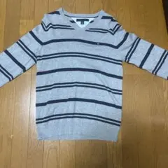 Tommy Hilfiger グレー ストライプ Vネックセーター