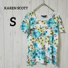 KAREN SCOTT【S】半袖Tシャツ 花柄 コットンブレンド スリランカ製