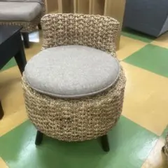 3520 アジアン家具丸型スツール グレーのクッション付き