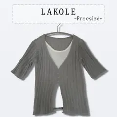 LAKOLE　レイヤー風リブニット　半袖　グレーのサムネイル