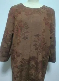 着物リメイク 花柄ブラウン長袖チュニック