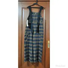 タグ付 チェック柄 ワイドパンツ サロペット L オールインワン