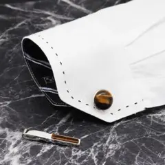 値下げ★高級品★天然石★タイガーアイ★カフスボタン&ネクタイピンセット★シルバー