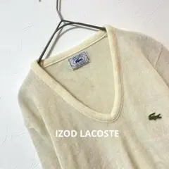 IZOD ラコステ 糸巻きタグ Vネック ニット セーター クリーム色【M】相当