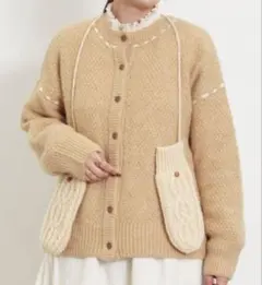 サマンサモスモス SM2 2WAYステッチ配色鹿の子編みニット　ベージュ