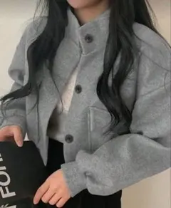 SHEIN グレー クロップドジャケット バルーンスリーブ　トップス