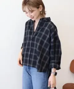 AMERICAN HOLIC イージーケアチェックショート丈シャツ ブラック