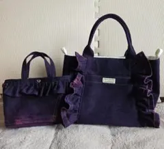 リメイクデニムバック♥️フリルトートバック パープルデニム♥️ハンドメイドバックのサムネイル