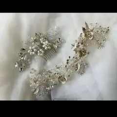 ウェディングヘッドドレス クリスタル パール お花