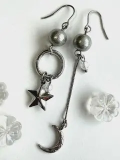 コットンパールとシルバー星月ピアスイヤリング434