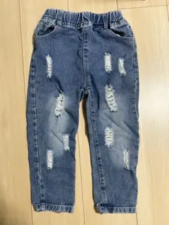 ブルー デニムダメージパンツ　110