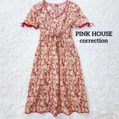 ヴィンテージ 美品 ピンクハウス 総柄ロゴ入り ワンピース ウエストリボン