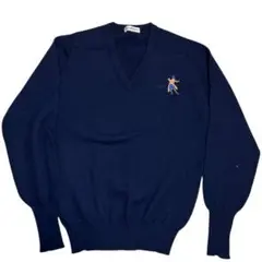 ネイビー Vネックニットセーター キャラクター刺繍