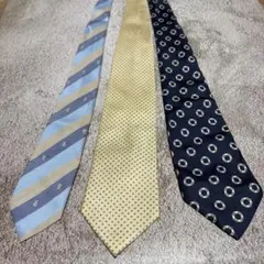 ネクタイ 3本セット ストライプ　青　黄色　柄　シルク