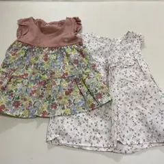 ピンク花柄トップス 2枚セット　90サイズ