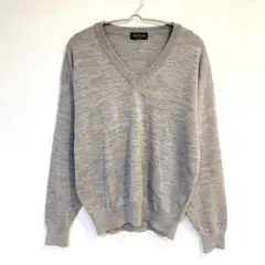 【EX-Club】Vネック セーター 長袖 無地 シンプル 毛100％ M