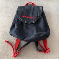 美品　ミキハウス　デニム　リュック　ベビー　赤チェック