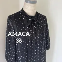 近年AMACAドット柄 シャドーストライプ　ボウタイ シフォンワンピース　36のサムネイル