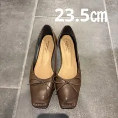 ユナイテッドアローズ ブラウンレザー リボン付きフラットシューズ