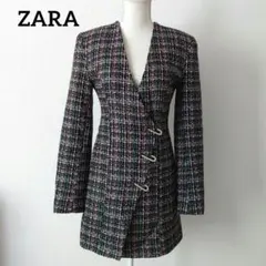 ZARA ザラ ジャケット風 ツイード ミニ ワンピース ビジューピン付 S