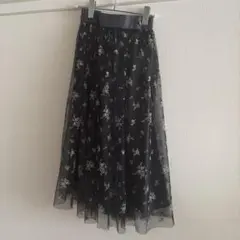 フラワープリント フレアスカート ブラック