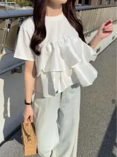 GRL フリルドッキングTシャツ[dpk490]